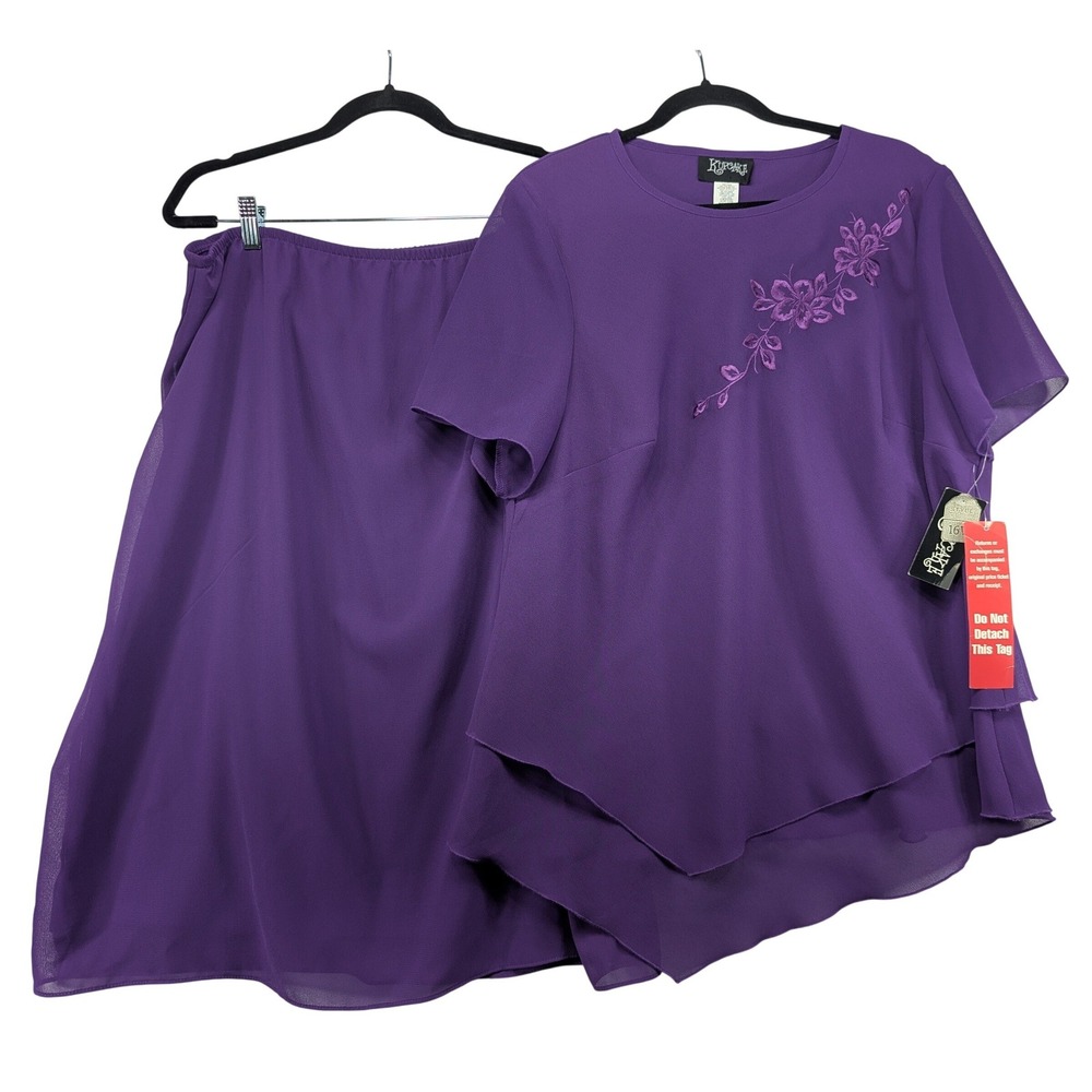 Kupcake Womens Purple 2-Piece‎ Skirt Set Floral Embroidery Plus Size 16W NWT